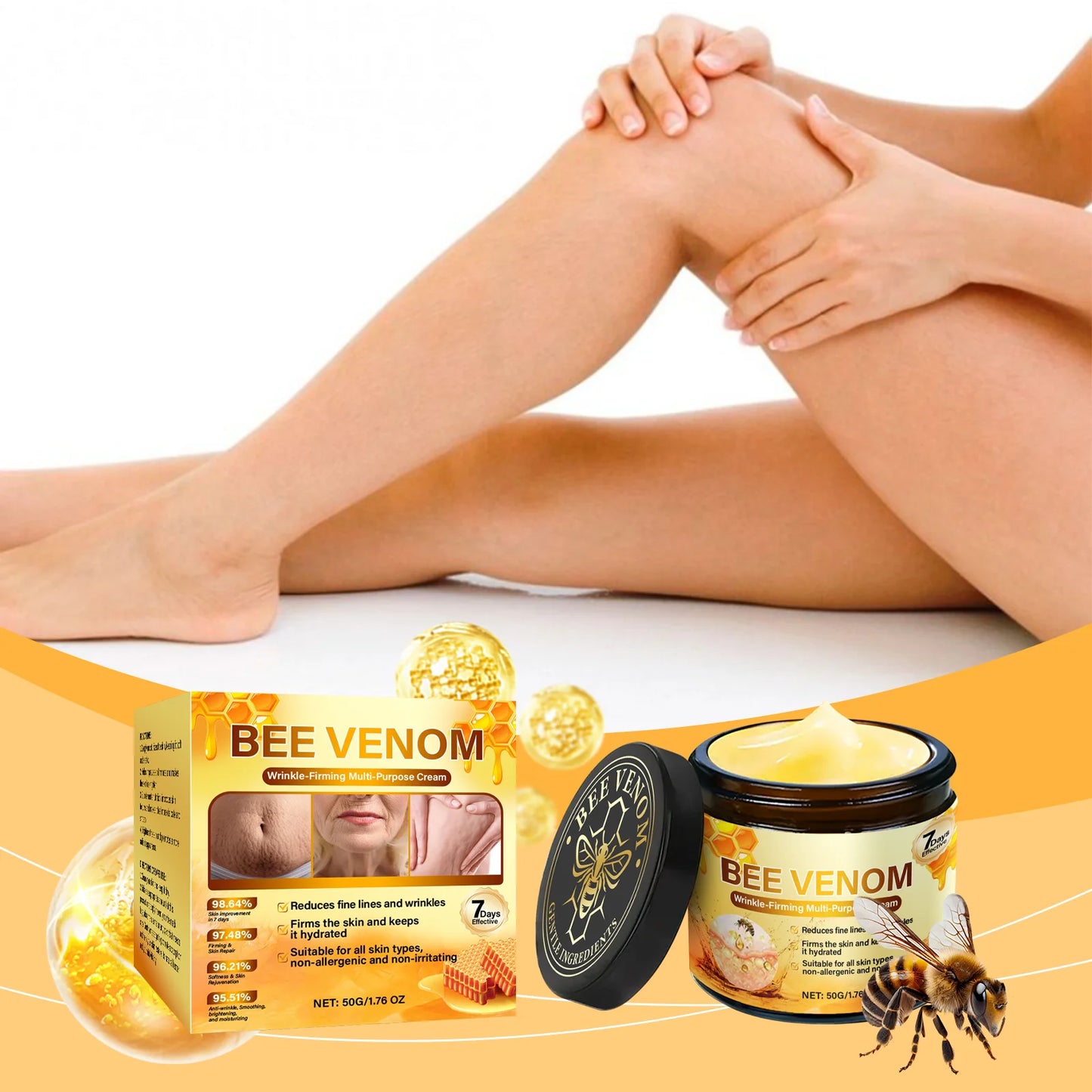 Creme firmador de veneno de abelha para flacidez da pele, removedor anti-rugas, reduz linhas finas, hidratante, creme multiuso de venenos de abelha