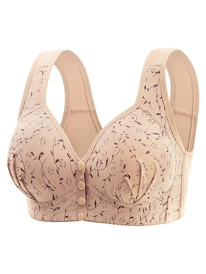 Nova fivela frontal impressa roupa interior feminina de grandes dimensões copo fixo fino sem anel de aço reunido anti flacidez estilo colete sutiã