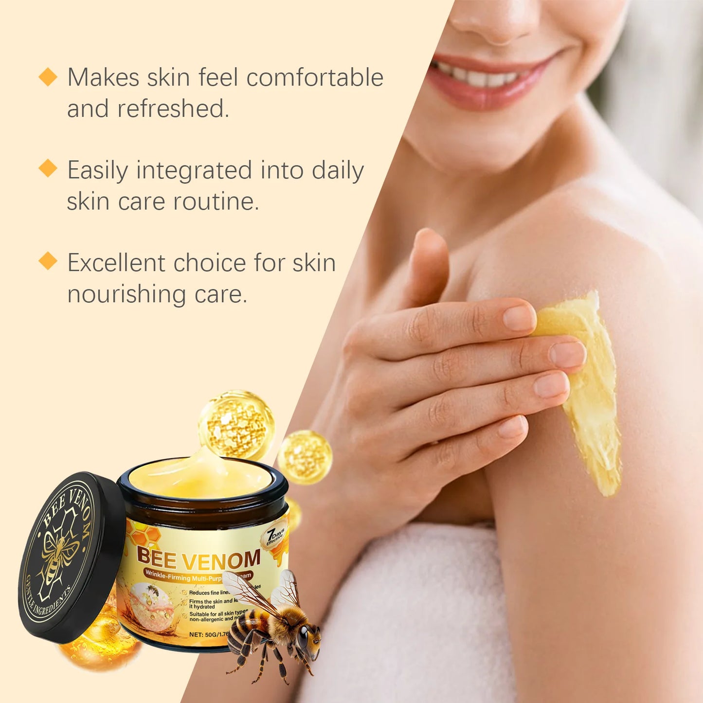 Creme firmador de veneno de abelha para flacidez da pele, removedor anti-rugas, reduz linhas finas, hidratante, creme multiuso de venenos de abelha