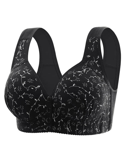 Nova fivela frontal impressa roupa interior feminina de grandes dimensões copo fixo fino sem anel de aço reunido anti flacidez estilo colete sutiã