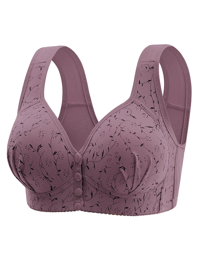 Nova fivela frontal impressa roupa interior feminina de grandes dimensões copo fixo fino sem anel de aço reunido anti flacidez estilo colete sutiã