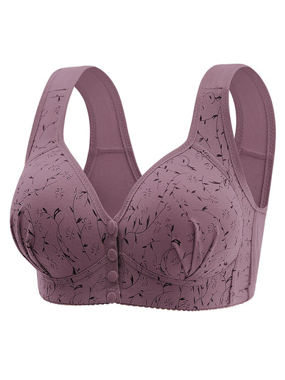 Nova fivela frontal impressa roupa interior feminina de grandes dimensões copo fixo fino sem anel de aço reunido anti flacidez estilo colete sutiã