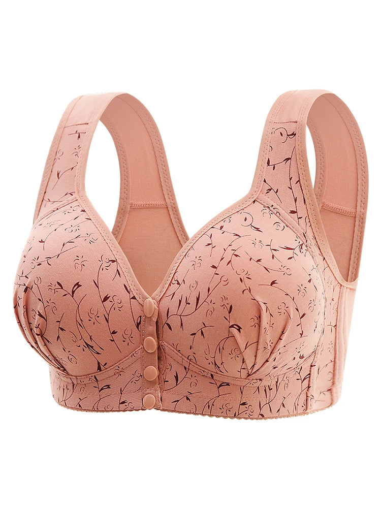 Nova fivela frontal impressa roupa interior feminina de grandes dimensões copo fixo fino sem anel de aço reunido anti flacidez estilo colete sutiã