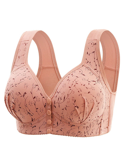 Nova fivela frontal impressa roupa interior feminina de grandes dimensões copo fixo fino sem anel de aço reunido anti flacidez estilo colete sutiã