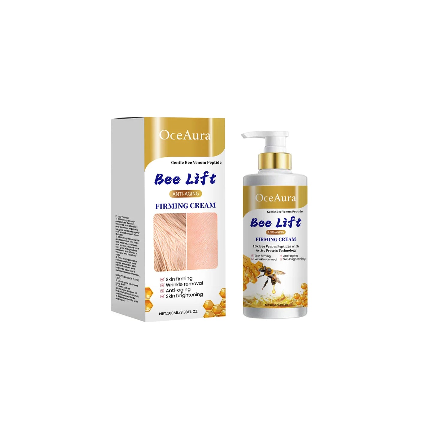 Abelha endurecimento creme corporal remoção de rugas linhas finas melhorar a flacidez da pele aumentar a elasticidade massagem iluminar levantamento loção corporal